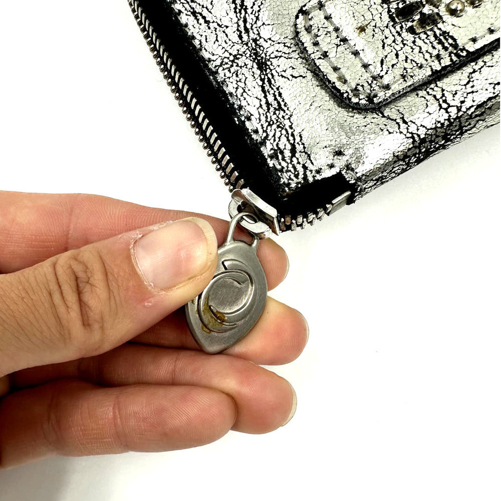 Calleen Cordero Studded Antiqued Metallic Leather Wallet Silver - Picture 11 of 12